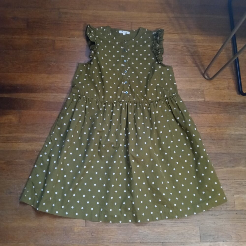 MADEWELL ruffle-sleeve button-front mini dress in polka dot (sz2) - Picture 6 of 14
